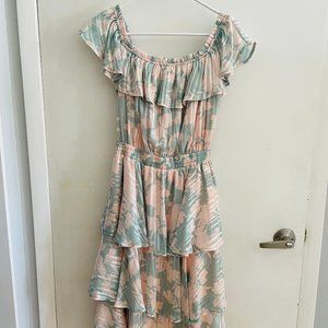 Lulu's Teal Floral Print Off-the-Shoulder Tiered Midi Dress